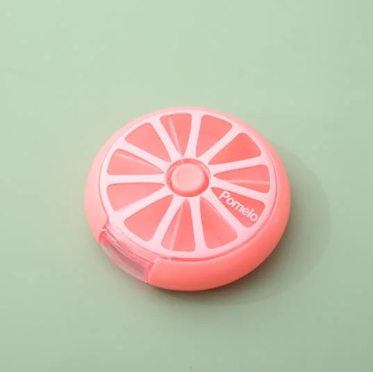 Dispensador de recipientes de caixa de pílula de plástico redondo com botão personalizado para Promoção