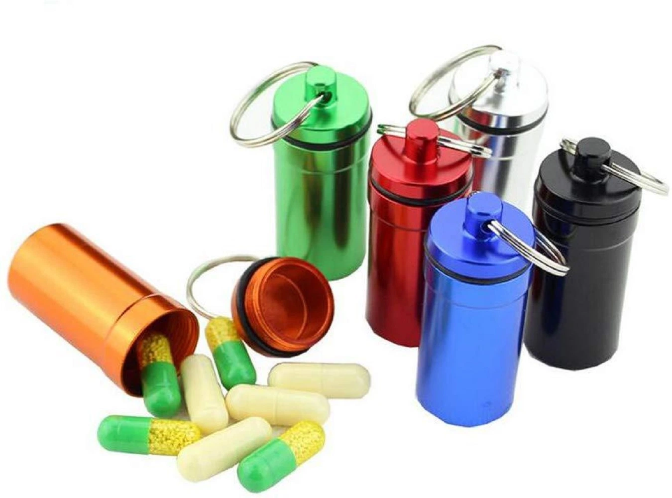 Farben Assorted Wasserdicht Aluminium Pille Box Fall Flasche Cache Drug Halter Schlüsselanhänger Container Wyz18364