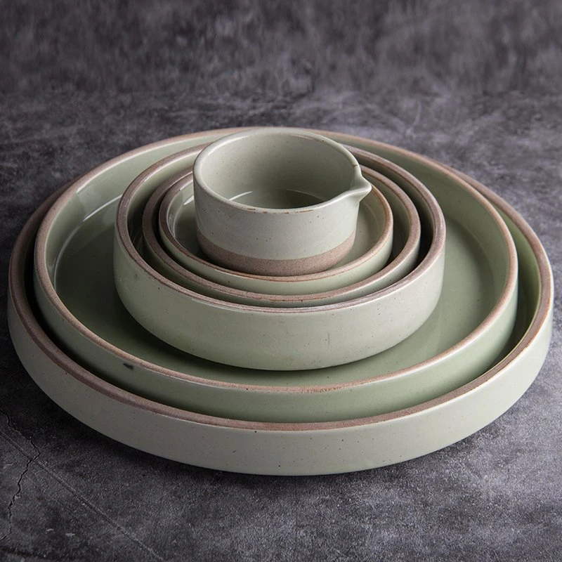 Popular Design Home Goods Korean Style Matte Green Speckle Glaze Full Christmas Ceramic Dinner Set for Gift