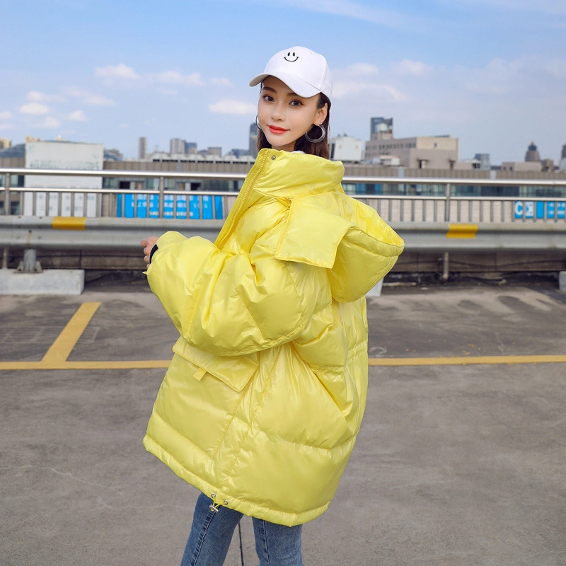 Custom Your Logo Candy Colors Glossy Shiny Puffer Jacket Duck Down Coat Blank for Women