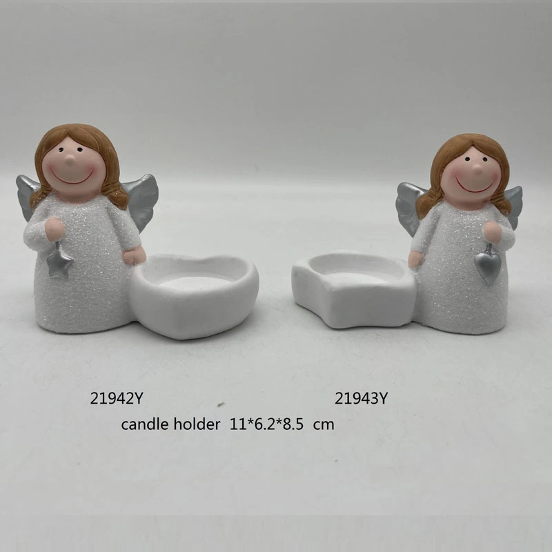 Cute Angel with Wings Candle Holer, Hollow out Lighting Angel Craft with Pot for Christmas Decoration