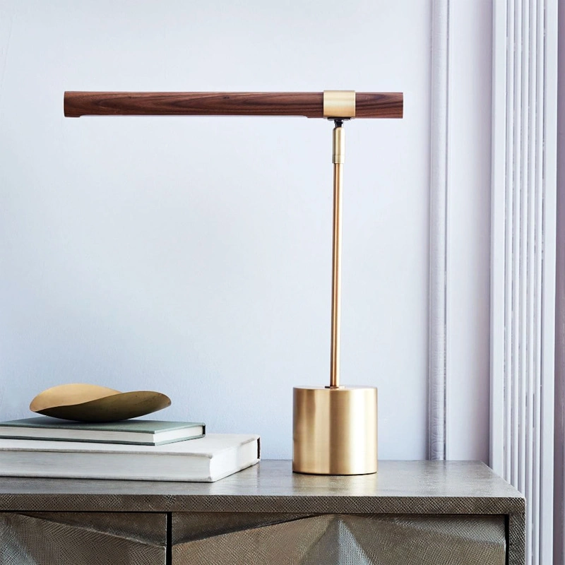 Lampe de bureau design en bois avec personnalité créative, style minimaliste moderne, lampe de table nordique post-moderne pour étude, hôtel ou table de chevet.