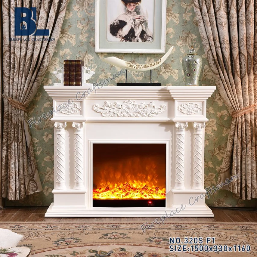 Freestanding Modern Decorative Indoor Heater Oak E0 Board Resin Carved Electric Fireplace Mantel