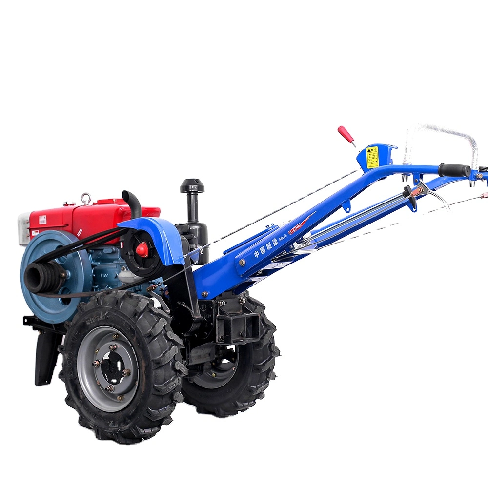 Farming 22 Horsepower Diesel Water Cooled Engine Motor Small Two Wheel Walking Tractor with Rotary Tiller and Flip Plough