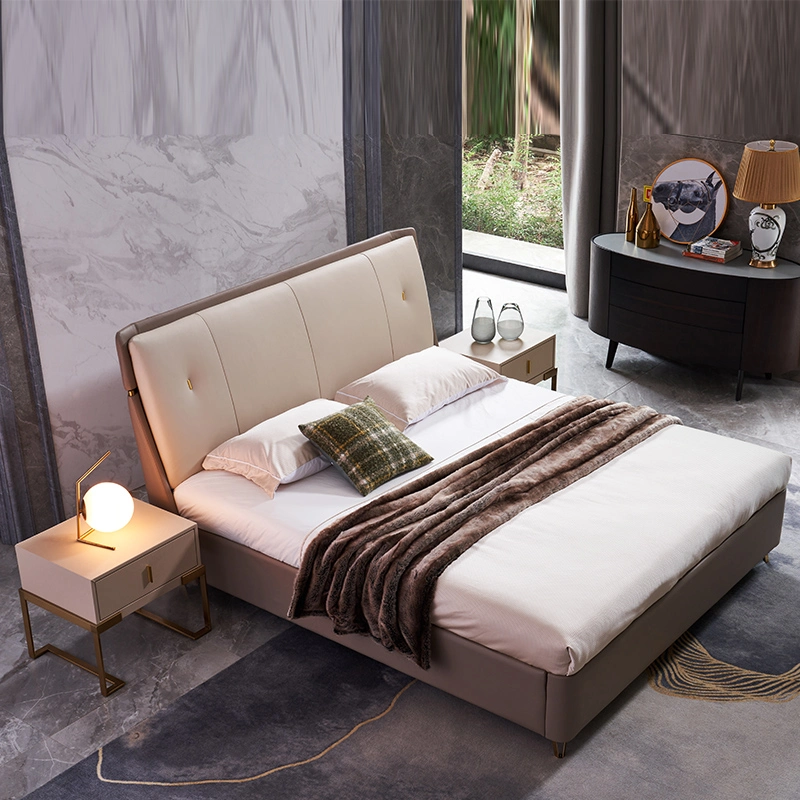 Роскошные кровати с одной спальней стали металлические кожаный чехол матраса кровать современной мебелью с одной спальней