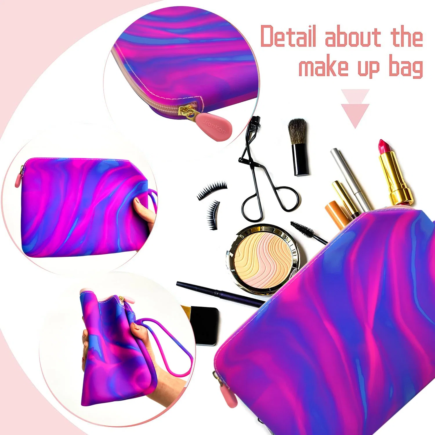 Silicone Makeup Bag, Sturdy Zipper Cosmetic Bag for Women, Slim Makeup Toiletry Bag for Traveling Beauty Tools