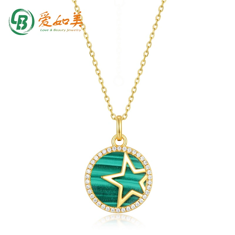 Top Selling Natural Malachite Round Coin Gemstone 925 Silver Gold Plated Chain Dainty Minimalist Layering Necklace for Her