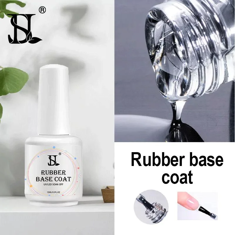 HS 15ml Rubber Top Coat and Base Coat OEM Easy Apply Transparent Rubber Base Coat Gel Varnish for Nail Art Salon