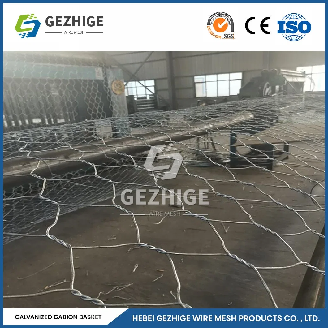 Gezhige 100x120 mm Gabions usine circulaire 2.0-4.0mm Épaisseur de fil galvanisé de bonne qualité de gabions Galfan revêtus de PVC de la Chine sur le fil de gabions meshs