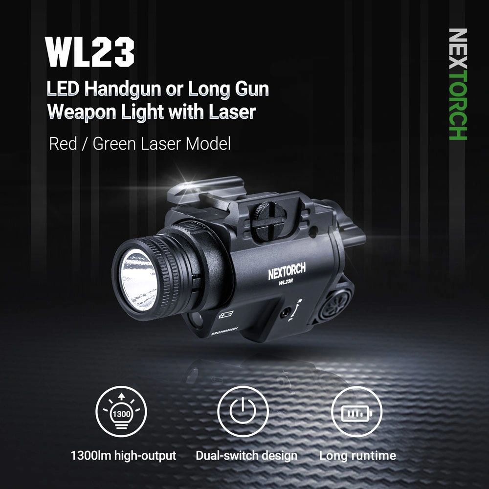 1300lm Super High Power Pistol Light with Green Laser and Remote Switch Can Mounted on Rifle for Hunting or Tactical Weapon Flashlight