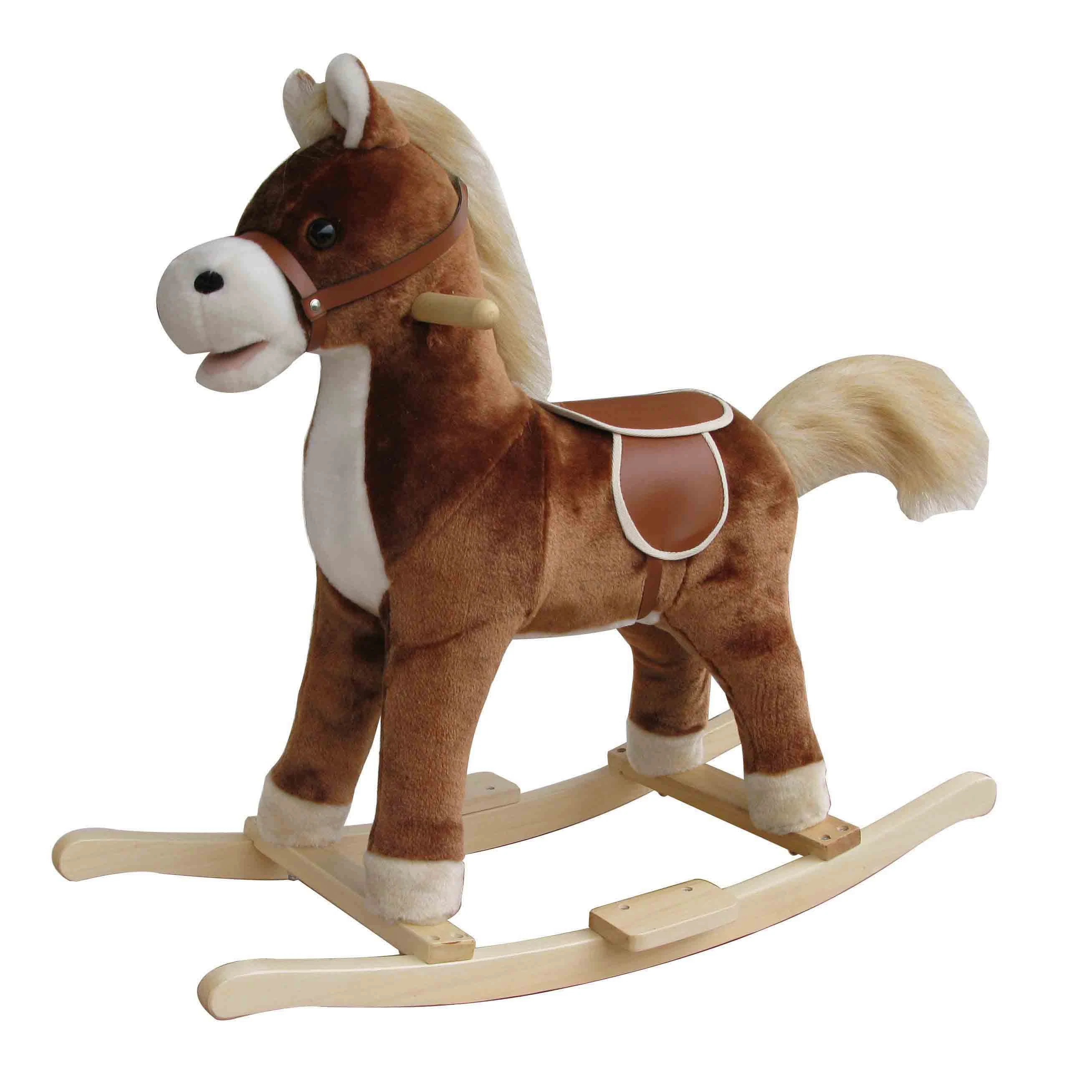الأطفال المخصصين ركوب على حصان طروادة هزة خشبي مصنوع من نسيج البلش الكهربائي شركة تصنيع الألعاب
