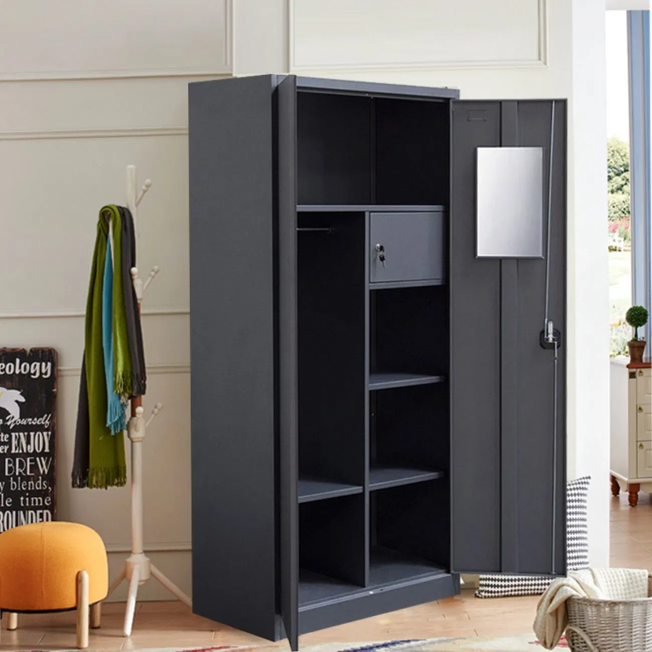 Modern Bedroom Furniture Steel Almari Clothes Locker Metal Filing Cabinet Kitchen Cupboard Metallic Wardrobe