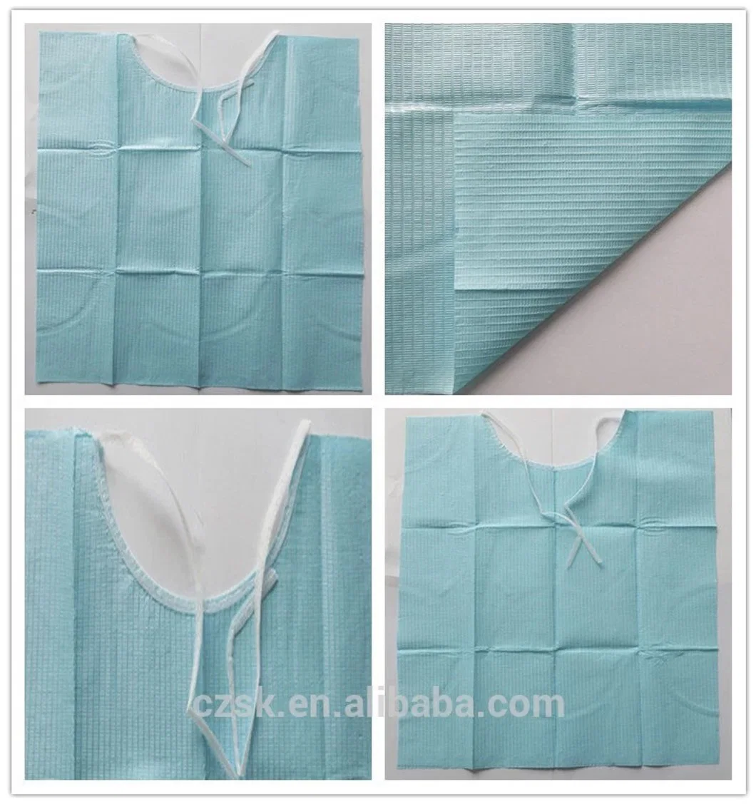 China Precio Fabricante diferente color desechables de plástico impermeable Babero Dental