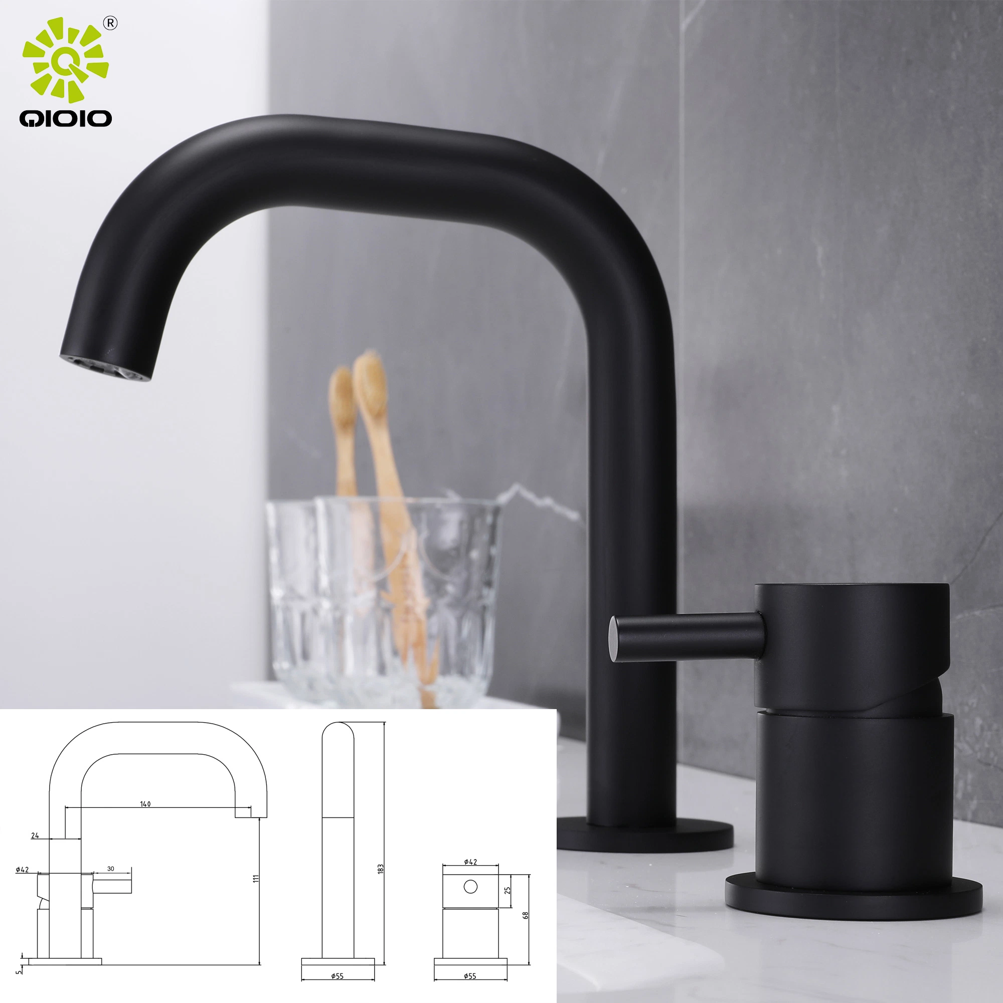 Two Holes 304 Stainless Steel Brushed Faucet Tap Mixer