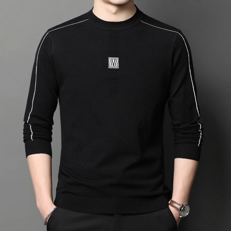 Custom Logo Long Sleeve Knit T Shirt Men&prime; S Spring and Autumn New Bottom Shirt Solid Color Thin Men&prime; S Round Collar Sweater