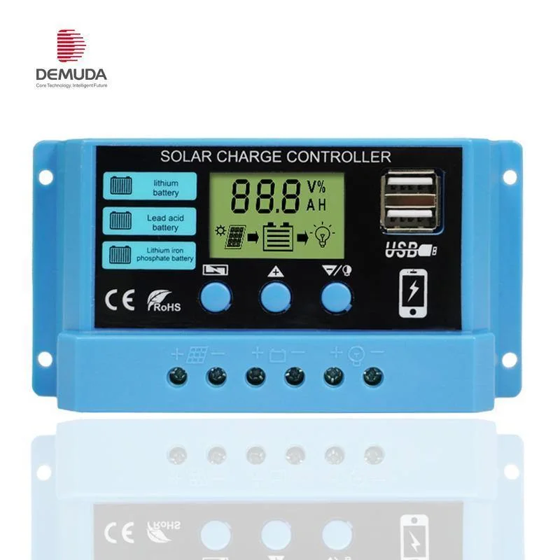 Intelligent Solar Power 12/24V PWM Solar Panel Charge Controller 10A 20A 30A with USB LCD-Display for Solar System