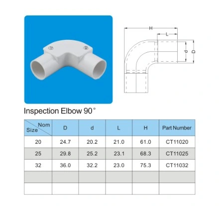 White Color Hft Inspection Tee with Cover PVC Electrical Conduit Fittings