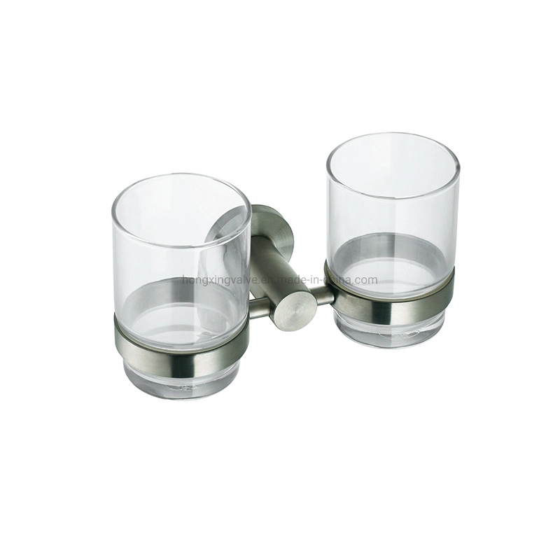 Chrome Plate Brass Double Removable Glass Cup Bathroom Tumbler Holder