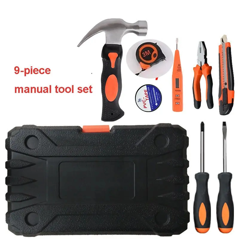 9 PCS Professional Multifunction Plastic Case Carbon Steel Tool Box Mechanic Home House Hand Tools Kit Set for Amazon Sellers