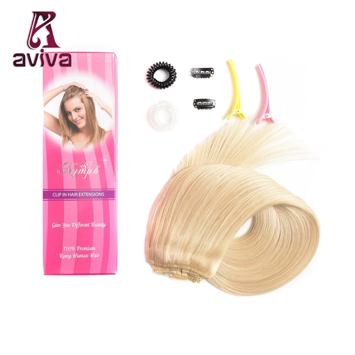 100% Virgin Hair Extension Clip in Human Hair Extension Brazilian Hair Extension for Full Head (AV-CHL07-14-613)