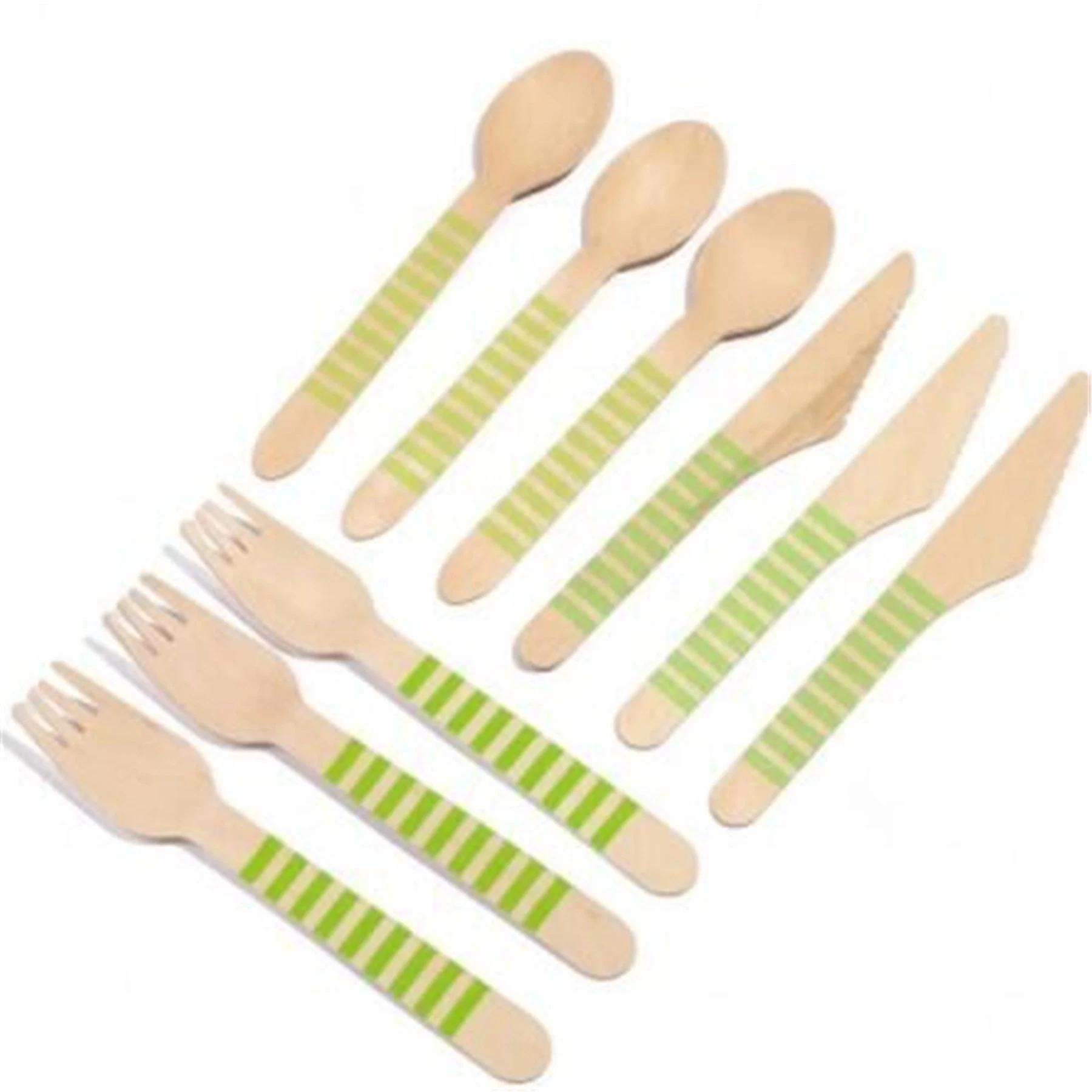 Custom Printed Disposable Natural Safe Wooden Spoon Fork Knife Cutlery Set