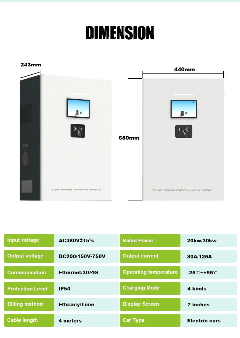 Chademo Gbt Type DC Wall 20kw 30kw 40kw Super Constant Power DC 200-1000V 0-125A EV Charger for Various Gbt Chademo Cars and Vehicles