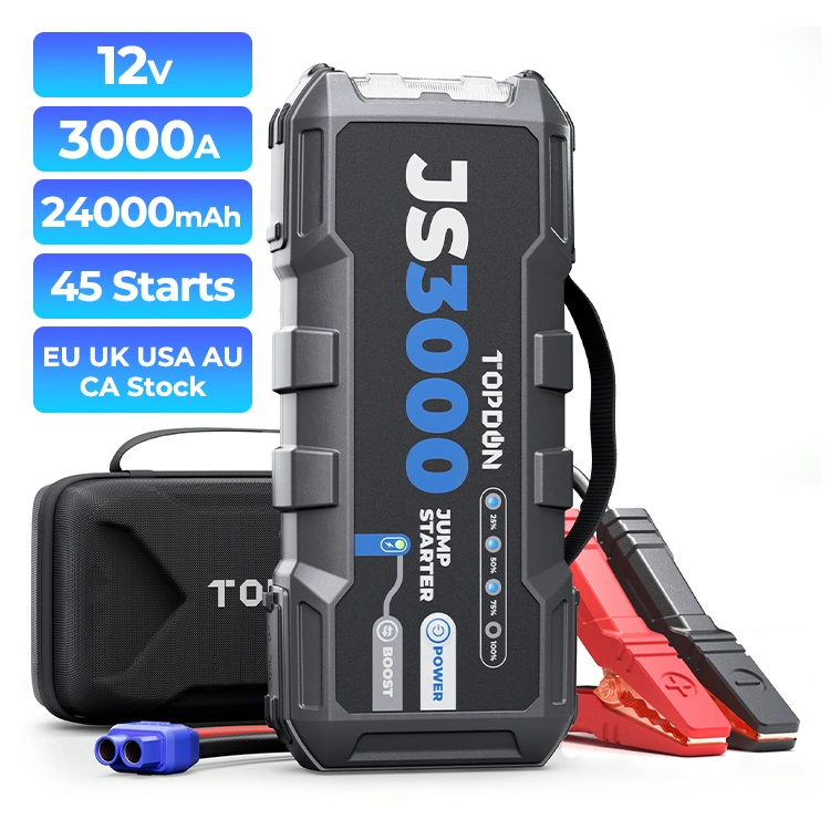 Emergencia portátil multifunción Topdon Js3000 3000A 24000mAh 12V Auto Boosters de batería de vehículo Caja Jump Pack Power Bank Super condensador Camión de arranque de salto de coches