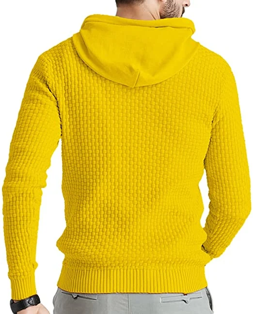 Zaitun Mens Hooded Sweatshirt Long Sleeve Solid Knitted Hoodie Pullover Sweater