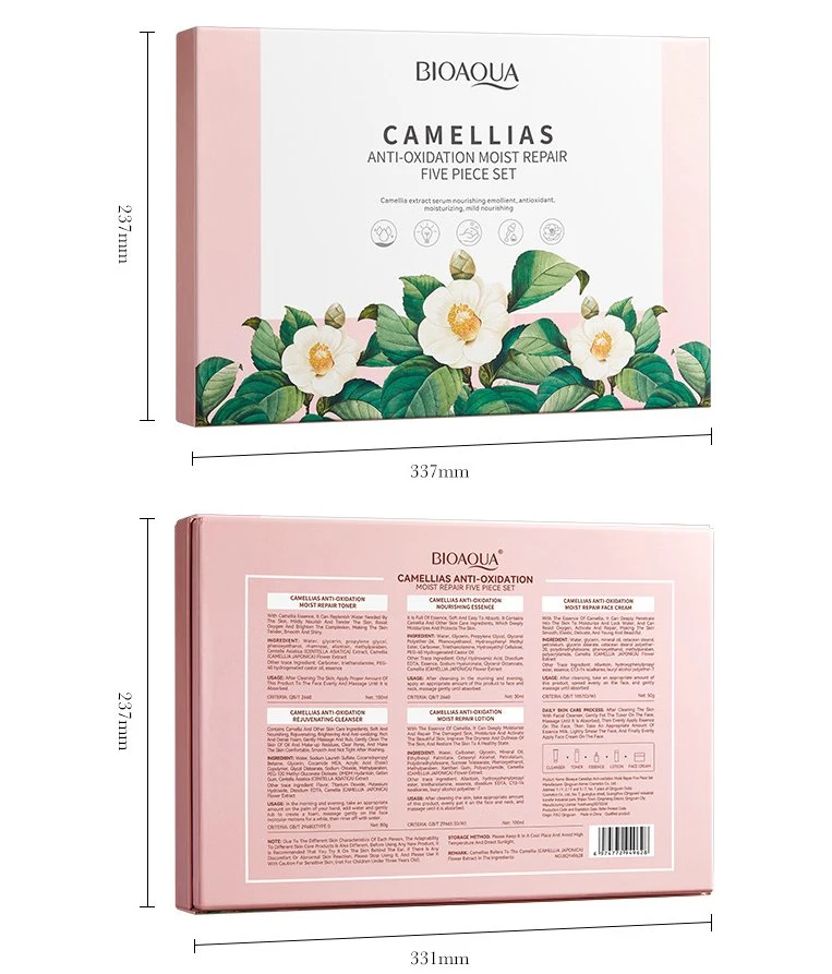 Cosmétiques Bio Meilleur produit de soins de la peau du visage de réapprovisionnement Set Camellia antioxydant Five-Piece de réparation d'humidité ensemble Soins de la peau