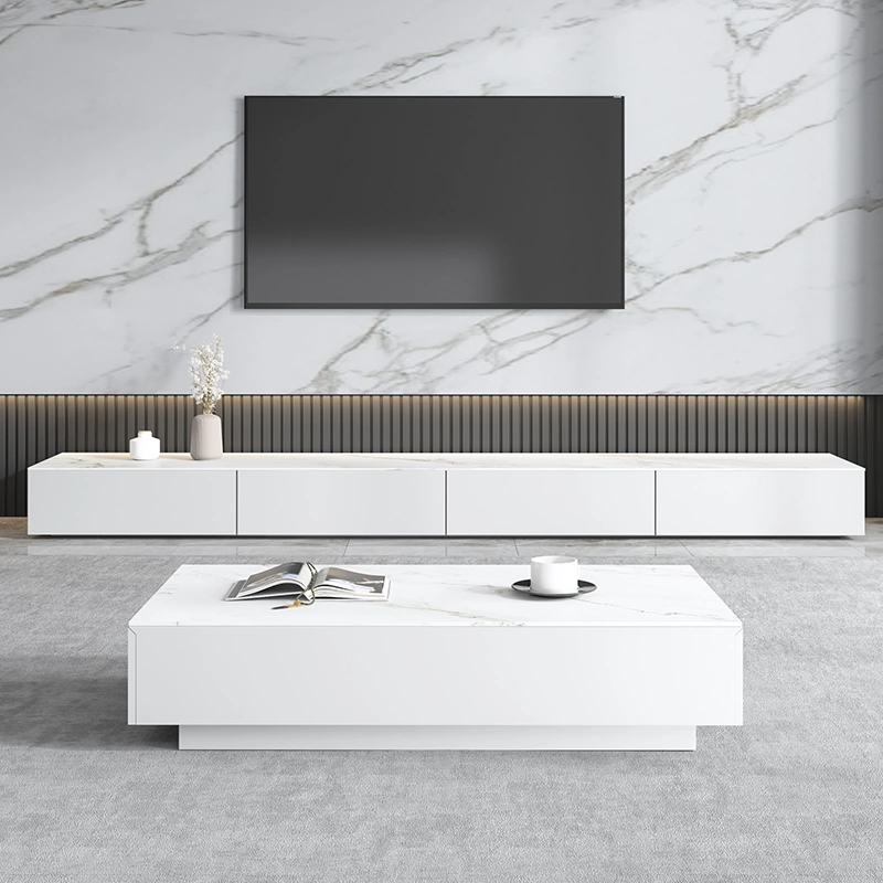 Meubles de salon modernes pour la maison, meuble TV console, unité TV blanche, dessus de table en marbre, supports TV.