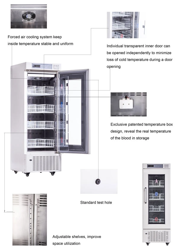 Sistema de refrigeración de 4 grados en la sangre del Hospital del Banco de Sangre de almacenamiento frigorífico congelador Armario de almacenamiento de sangre laboratorio