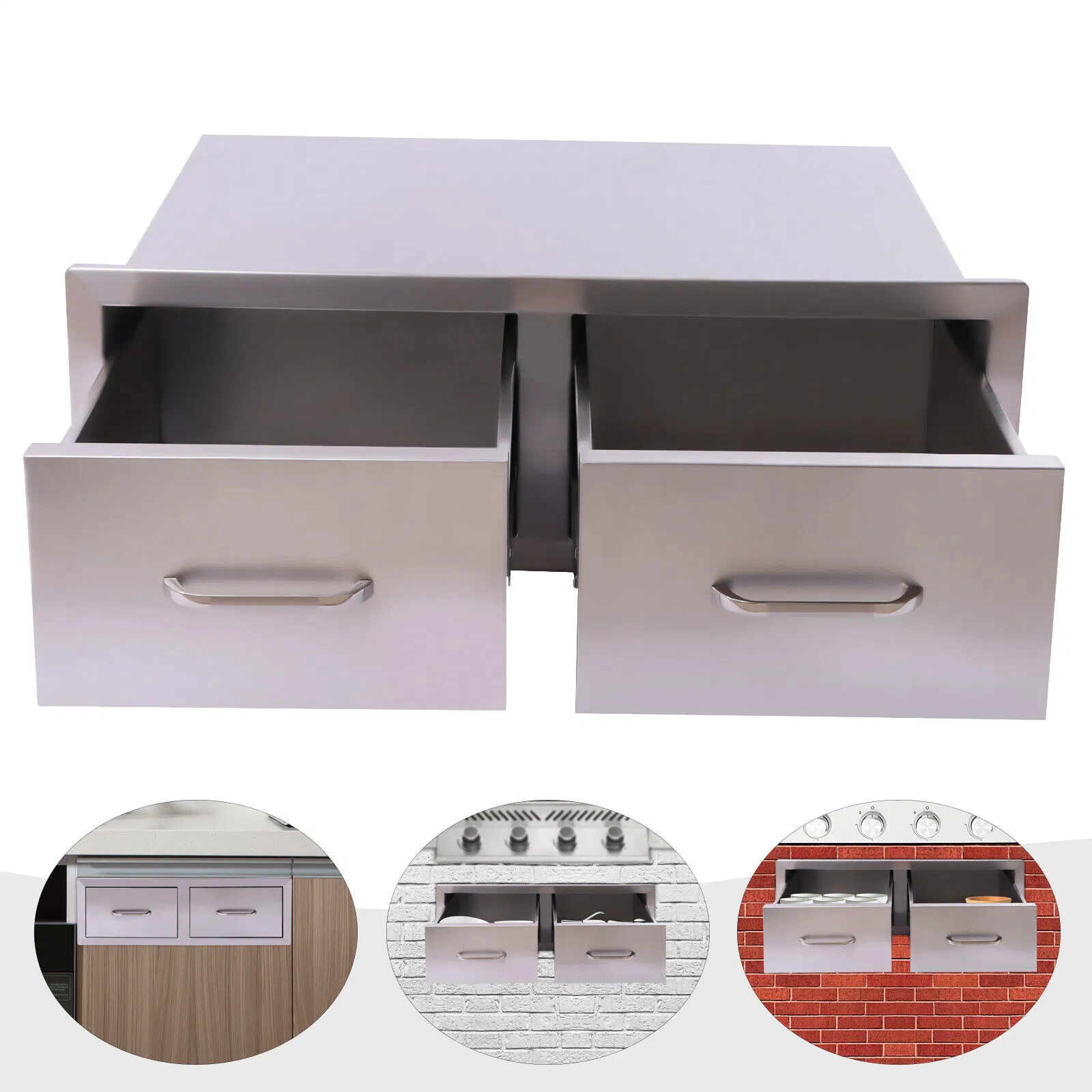 OEM ODM BBQ Island Outdoor Kitchen Stainless Steel Horizontal Double Drawer