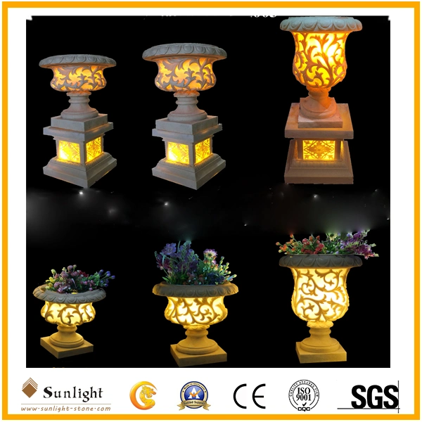 Light Beige Sandstone Crafts with LED Lighting for Home or Garden Decoration