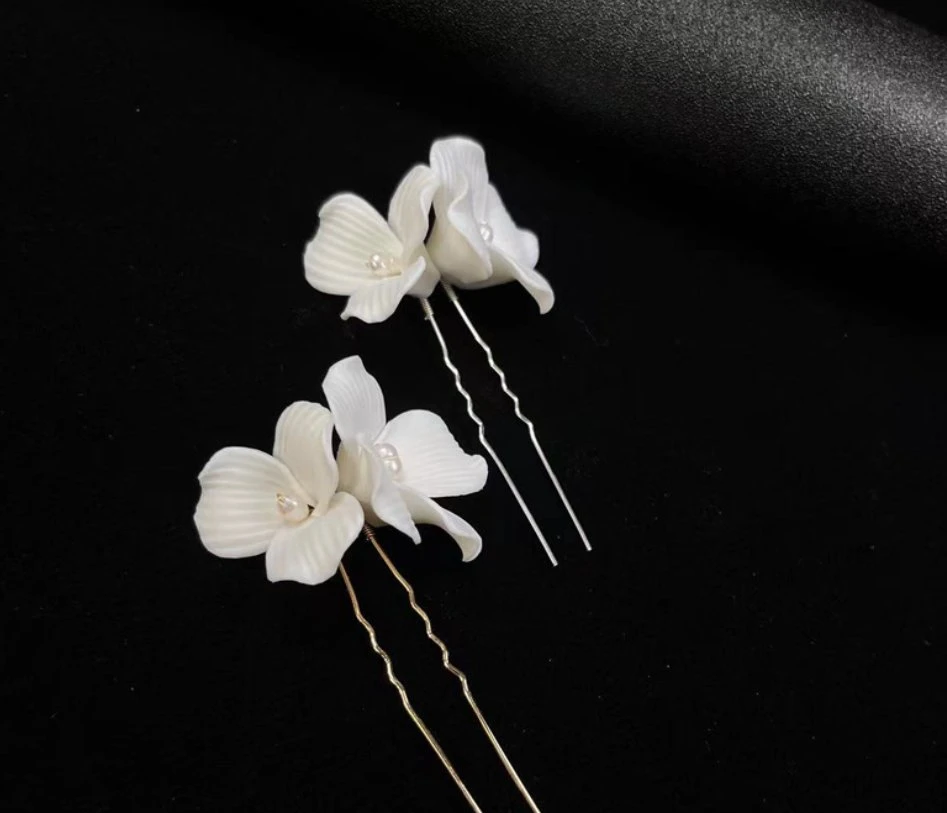 Bridal Wedding Clay Hair Pin Hair Stick, Bridal Pearl Hair Pin Headpiece. Wedding Bridal Clay Pearl Hair Accessories