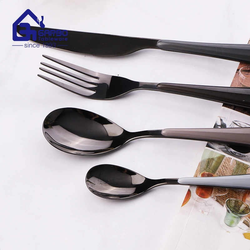 Highly Mirror Polished Kitchen Utensils 16PCS 430 Stainless Steel Tableware Set Luxury Black E-Plating Cutlery Kitchen Tools with Premium Quality