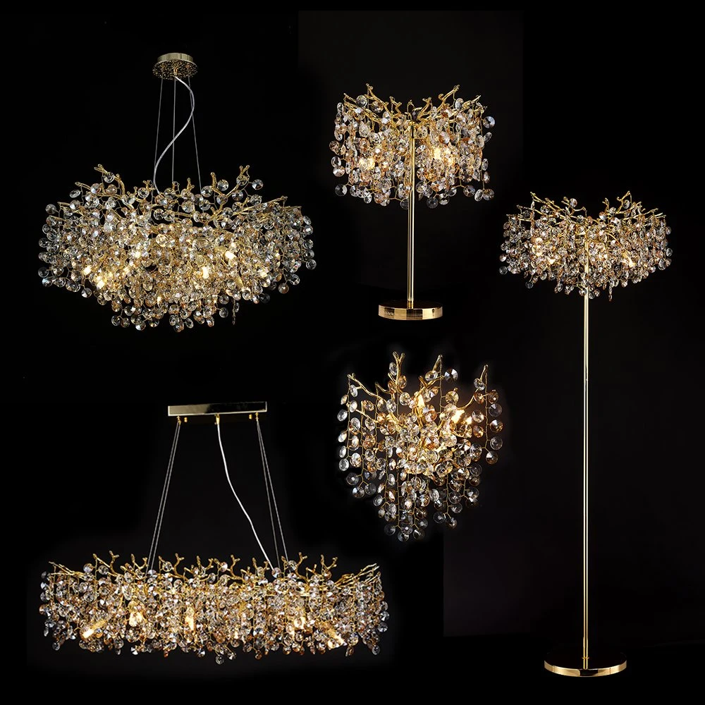 Candelabro de cristal de lujo moderno para sala de estar Gran colgante colgante Iluminación de la lámpara