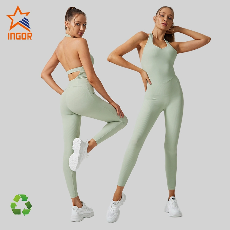 Ingor Sports Wear Gym Clothes Manufacturer Women Activewear ODM OEM Recycled Rib Fabric Ine Piece Jumpsuit Fitness Apparel