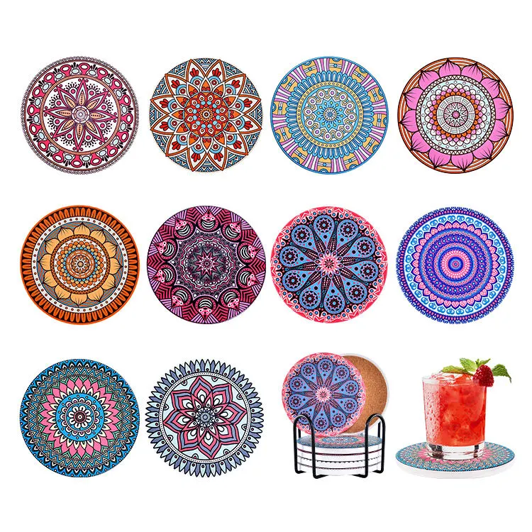 Sublimation Blanks Set of 6 Bohemian Absorbent Stone Custom Design Printing Ceramic Coasters