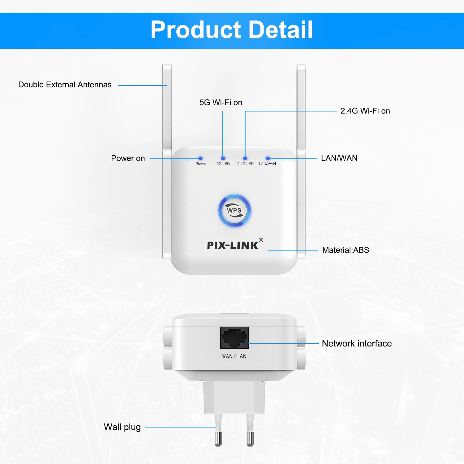 AC1200Mbps Dual Band WiFi Extender Booster Wiffi Signal Booster WiFi Booster 5.9GHz & 2.4GHz 4 Antennas 802.11n/G/B/AC Repeater