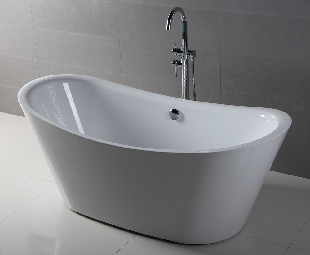 Oval Freestanding Acrylic Bathtub Whirlpool Soaking Tub with Brass Drain