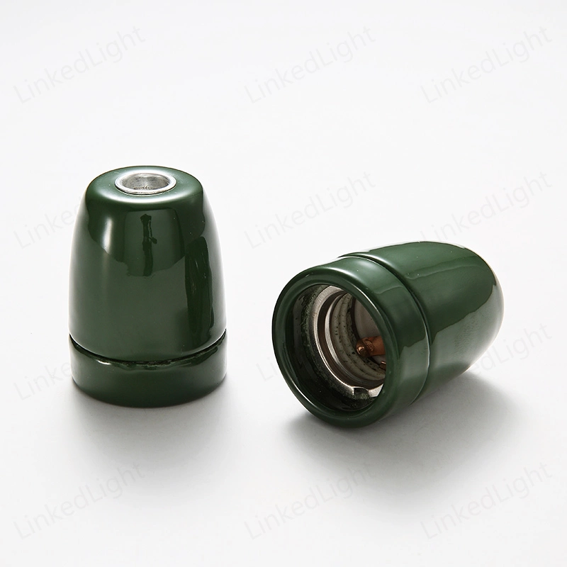 Vintage de color verde oscuro E27 Socket de la base de lámpara de porcelana