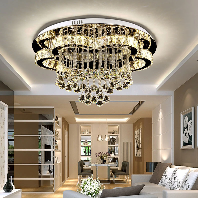Luxury Lotus Flower Stainless Steel Modern LED Crystal Ceiling Light