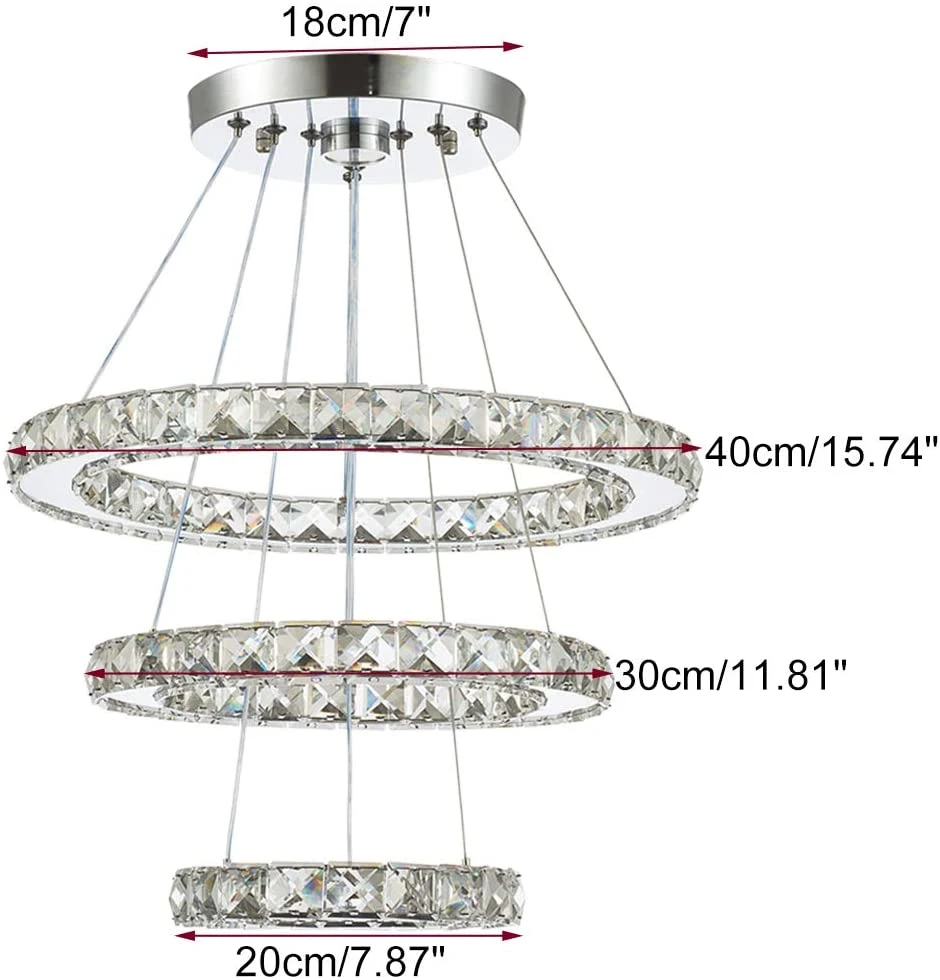 ثريات LED 3 حلقات إضاءة سقف LED ضوء بندول غرفة نوم