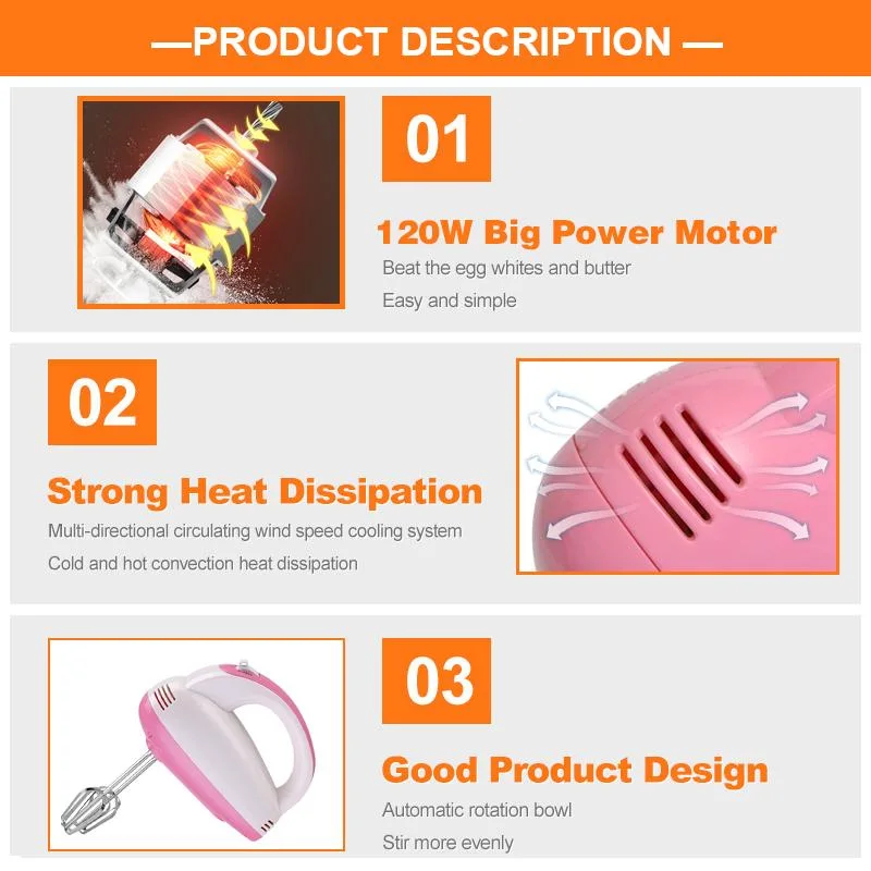 120 W Food Color Dough Hand Egg Beater Electric Motor Batter Mixer Electronic Kitchen Without Bettry