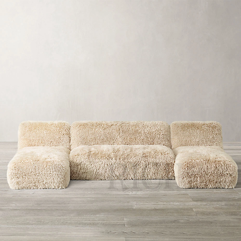 L Shaped Modular Sofa Furniture Fluffy Corner Sofa Couch Sectional Fur Sofa