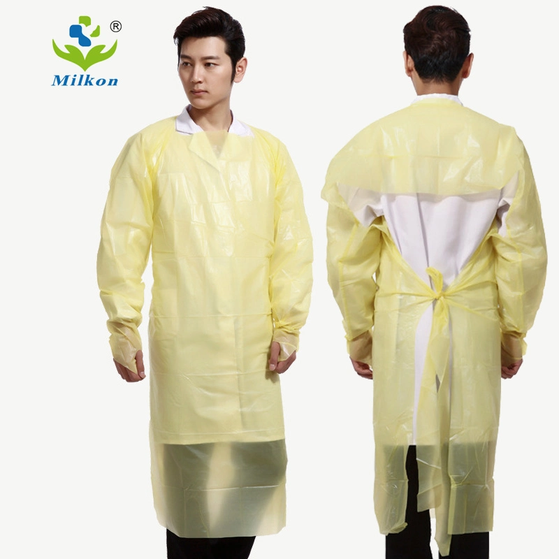 35 GSM Surgery Grown Non Sterile Reinforced CPE Surgical Gowns Waterproof Surgical Medical Disposable Isolation Gowns