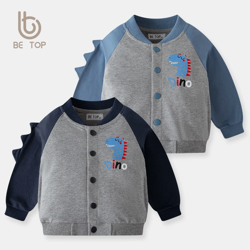 2022 Children's Autumn Cartoon Dinosaur Baby Single-Breasted Insert Sleeve Jacket Sweatshirt Baseball Jersey Boys' Tops