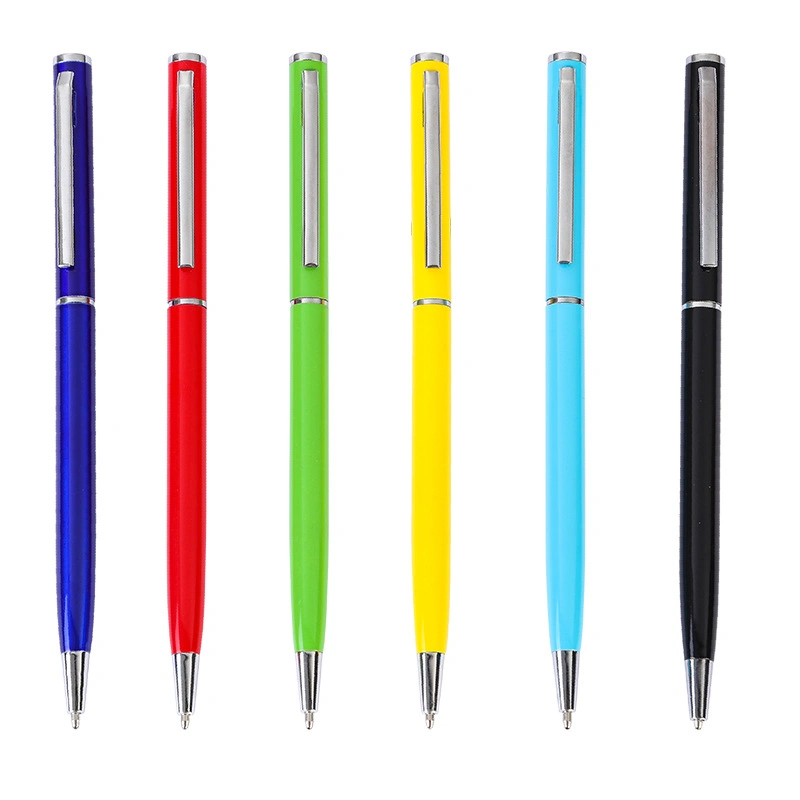 Promotional Slim Metallic Retractable Ballpoint Pens Writing Black Ink Ball Pen Gifts