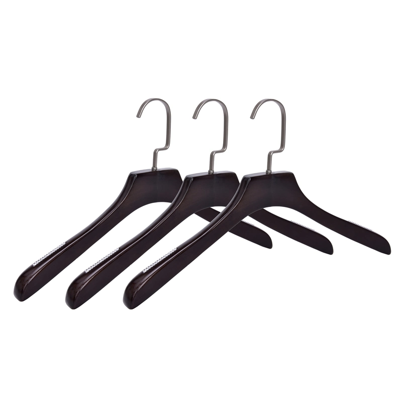 Black Colored Wooden Coat Hanger with Non Slip Shoulder