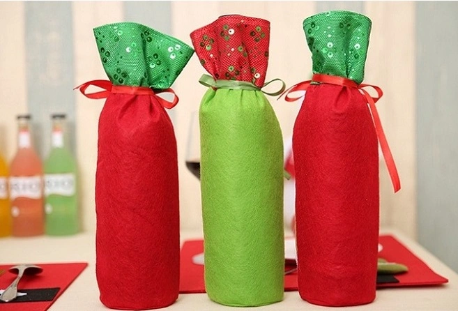 Promotional Christmas Gift Decoration Cloth Packing Bag for Winebottle